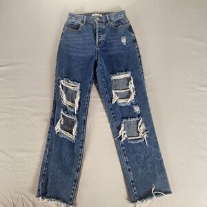PacSun High Rise Straight Jeans Women 25 Distressed Ripped Raw Hem Denim